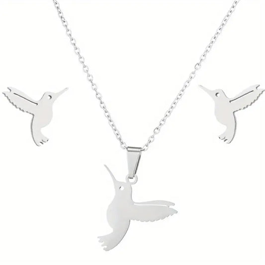 3pcs New Stainless Steel Hummingbird Necklace and Earring Set