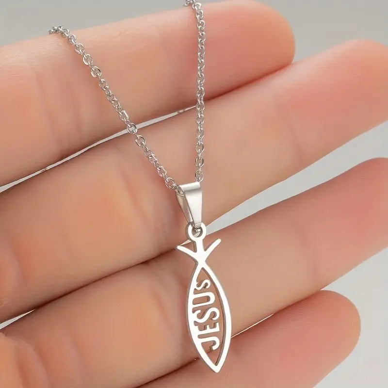 New Stainless Steel Jesus Fish Necklace