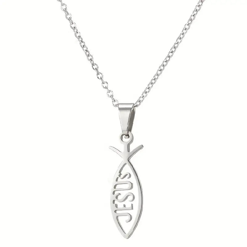 New Stainless Steel Jesus Fish Necklace