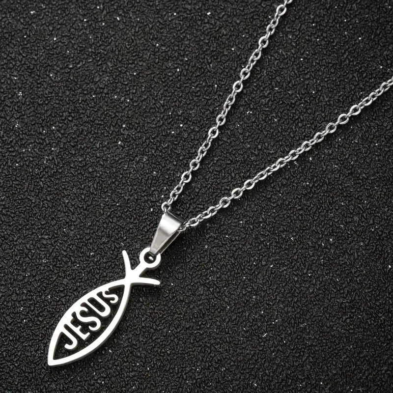 New Stainless Steel Jesus Fish Necklace