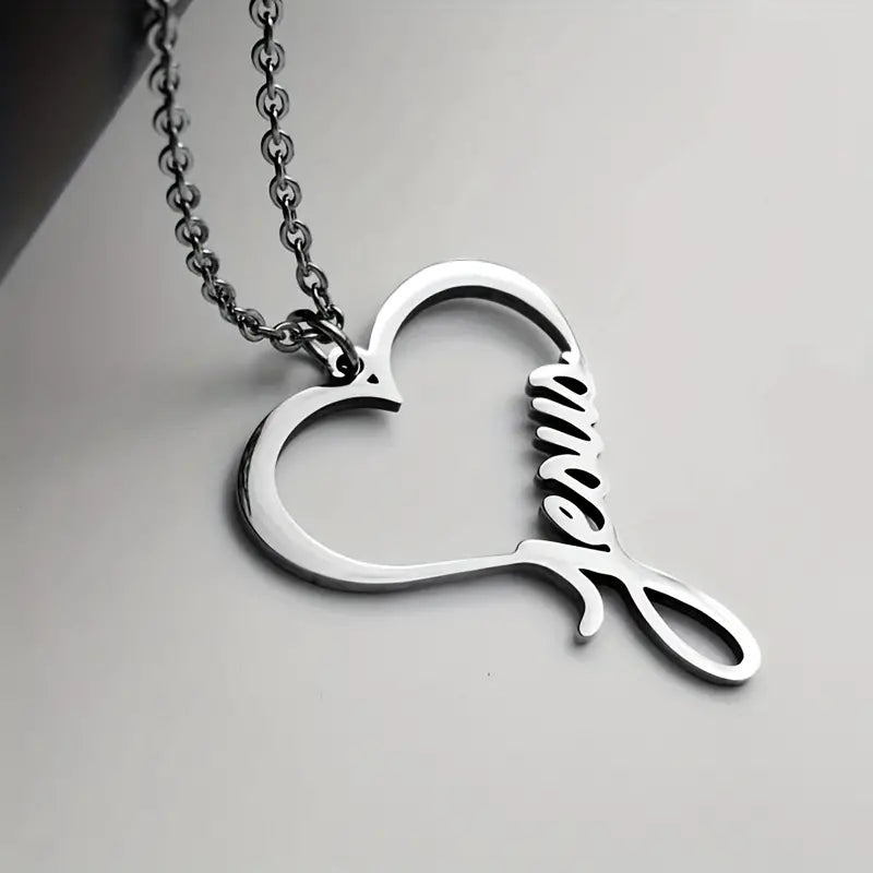 Stainless Steel Hollow Heart Jesus Pendant Necklace