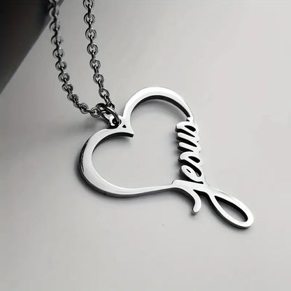 Stainless Steel Hollow Heart Jesus Pendant Necklace