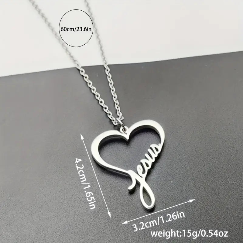 Stainless Steel Hollow Heart Jesus Pendant Necklace