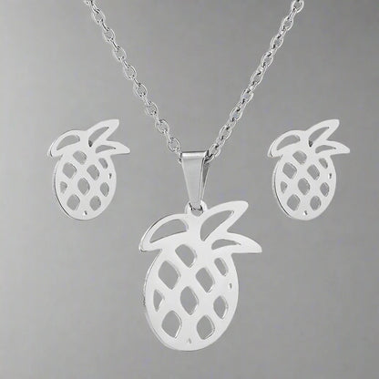 3pc Stainless Steel Pineapple Necklace and Earring Set