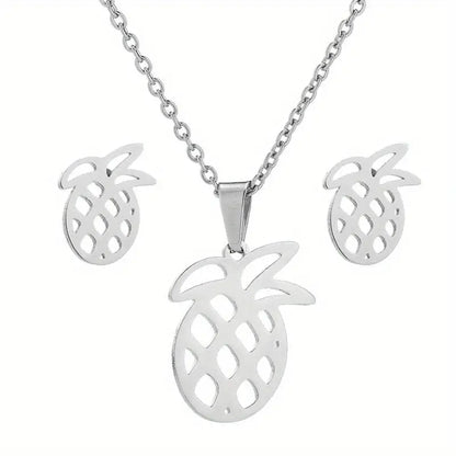 3pc Stainless Steel Pineapple Necklace and Earring Set