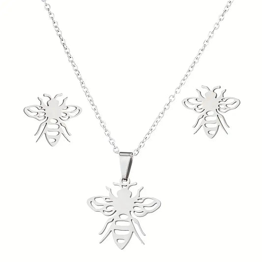 3pcs New Stainless Steel Bee Necklace and Earring Set