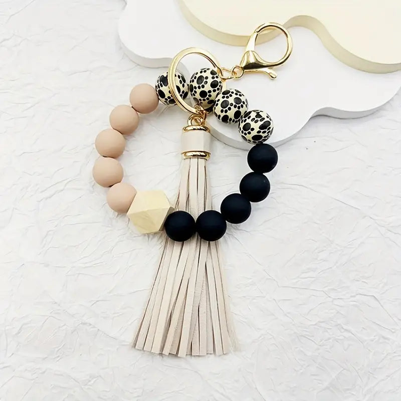 New Creative Silicone Beaded Flow Wood Bead Bracelet Key Chain