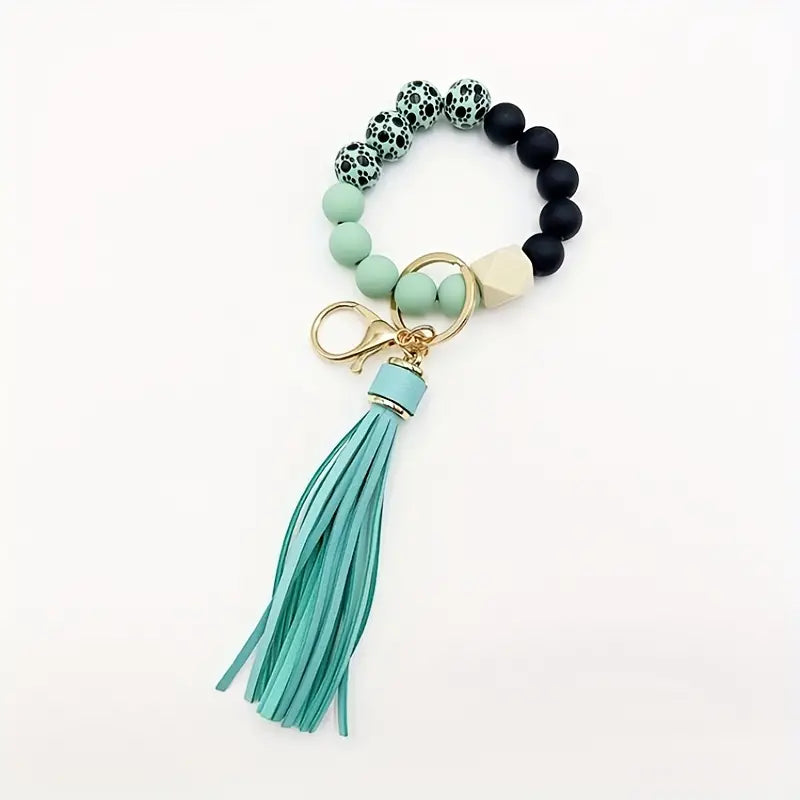 Sea Blue Silicone Tassel Bracelet Keychain