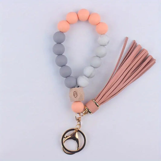 Peach Cute Creative Silicone Beaded Bracelet Keychain