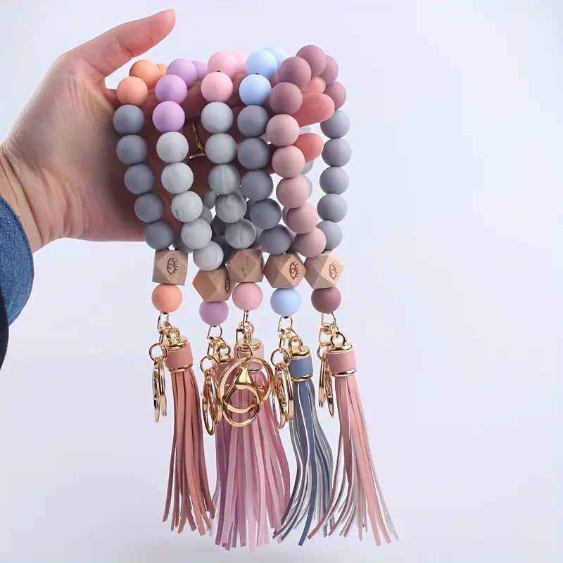 Peach Cute Creative Silicone Beaded Bracelet Keychain