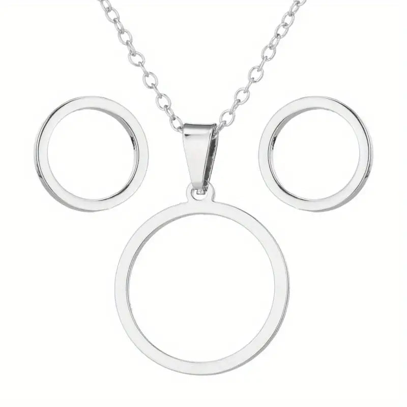 3pcs New Stainless Steel Open Circle Necklace and Earring Set