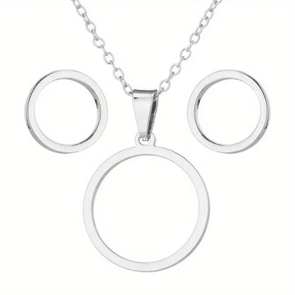 3pcs New Stainless Steel Open Circle Necklace and Earring Set