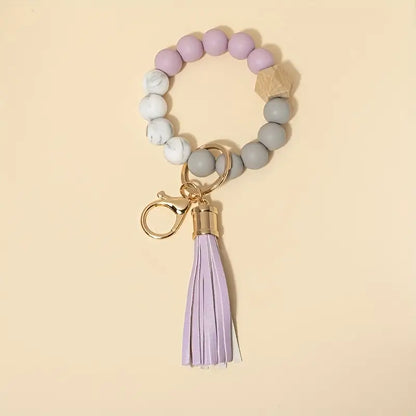 Light Purple Silicone Leather Tassel Bracelet Keychain