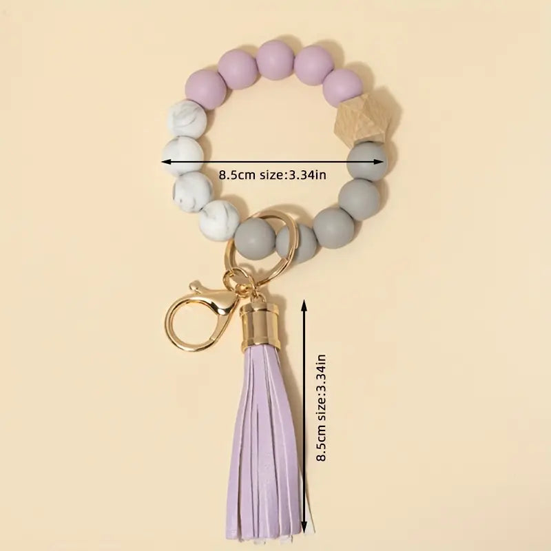 Light Purple Silicone Leather Tassel Bracelet Keychain