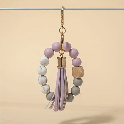 Light Purple Silicone Leather Tassel Bracelet Keychain