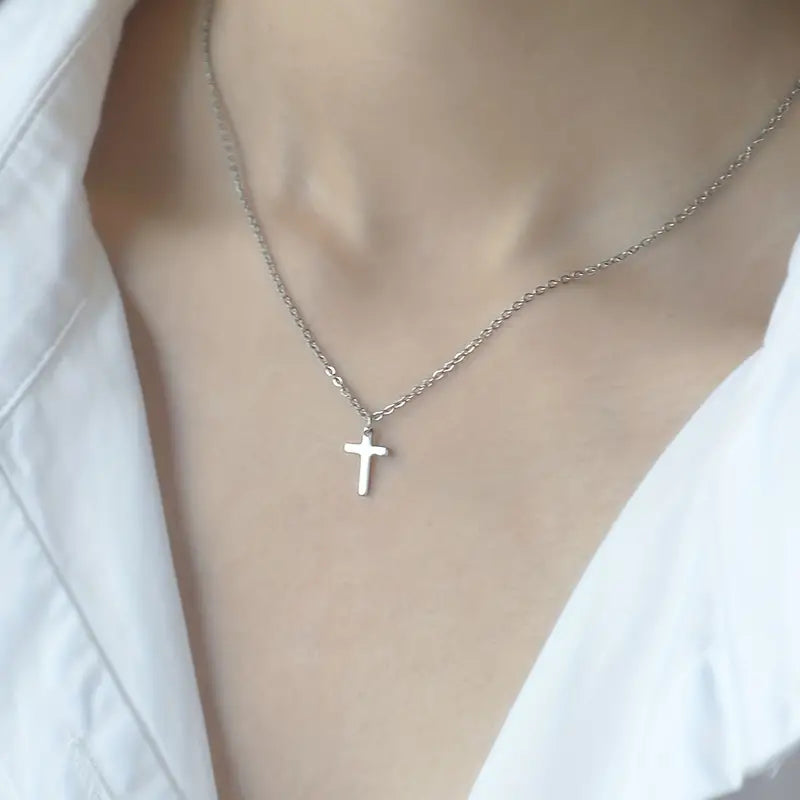 Cute Minimalist Stainless Steel Cross Necklace