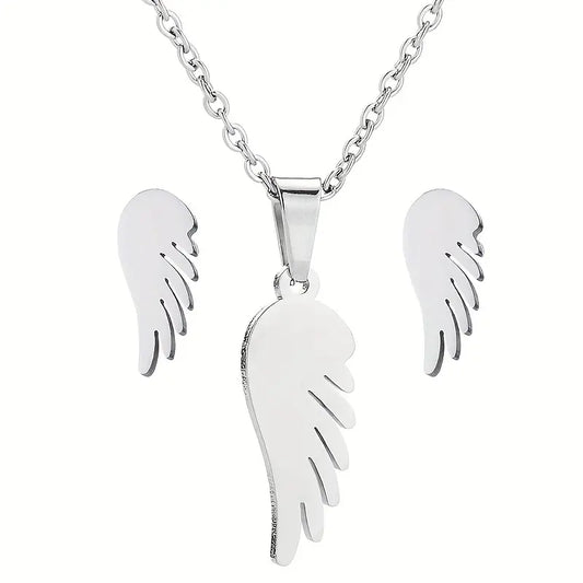 3pcs New Stainless Steel Wing Necklace and Earring Set