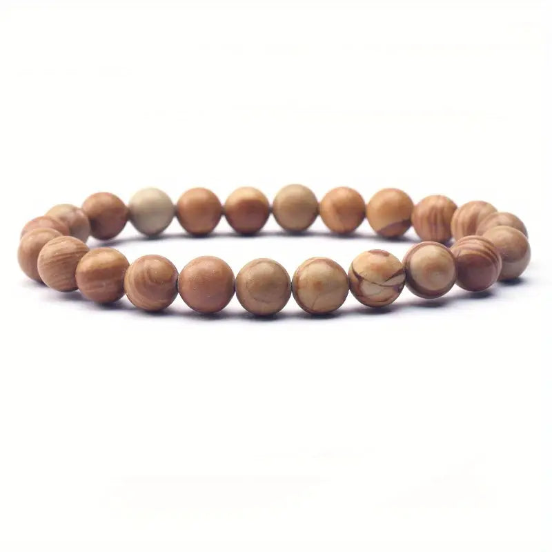 8mm Yellow Wood Grain Natural Beads String Bracelet